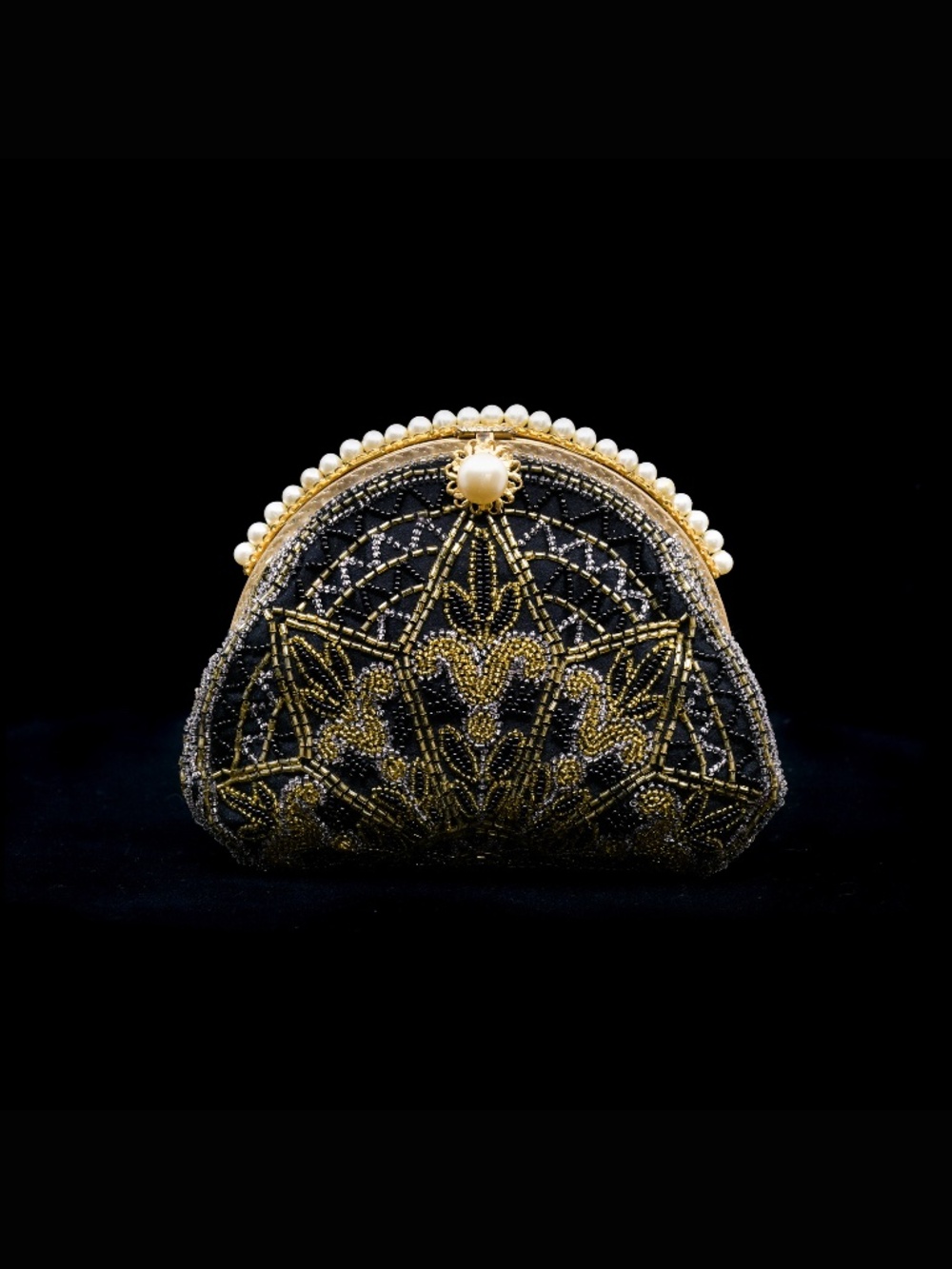 Vintage Art Deco Hand-Beaded Evening Bag with Pearl Trim Hand Made in France